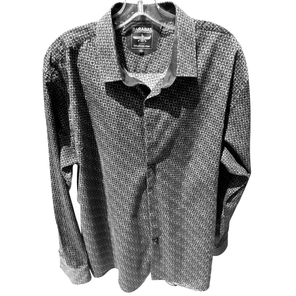 BARABAS.Men's Black/grey geometric bubble print.Long-Sleeve Shirt.XL.Classic fit